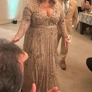 Mac Duggal Gold Beaded Long Sleeve Dress~Vintage Rose